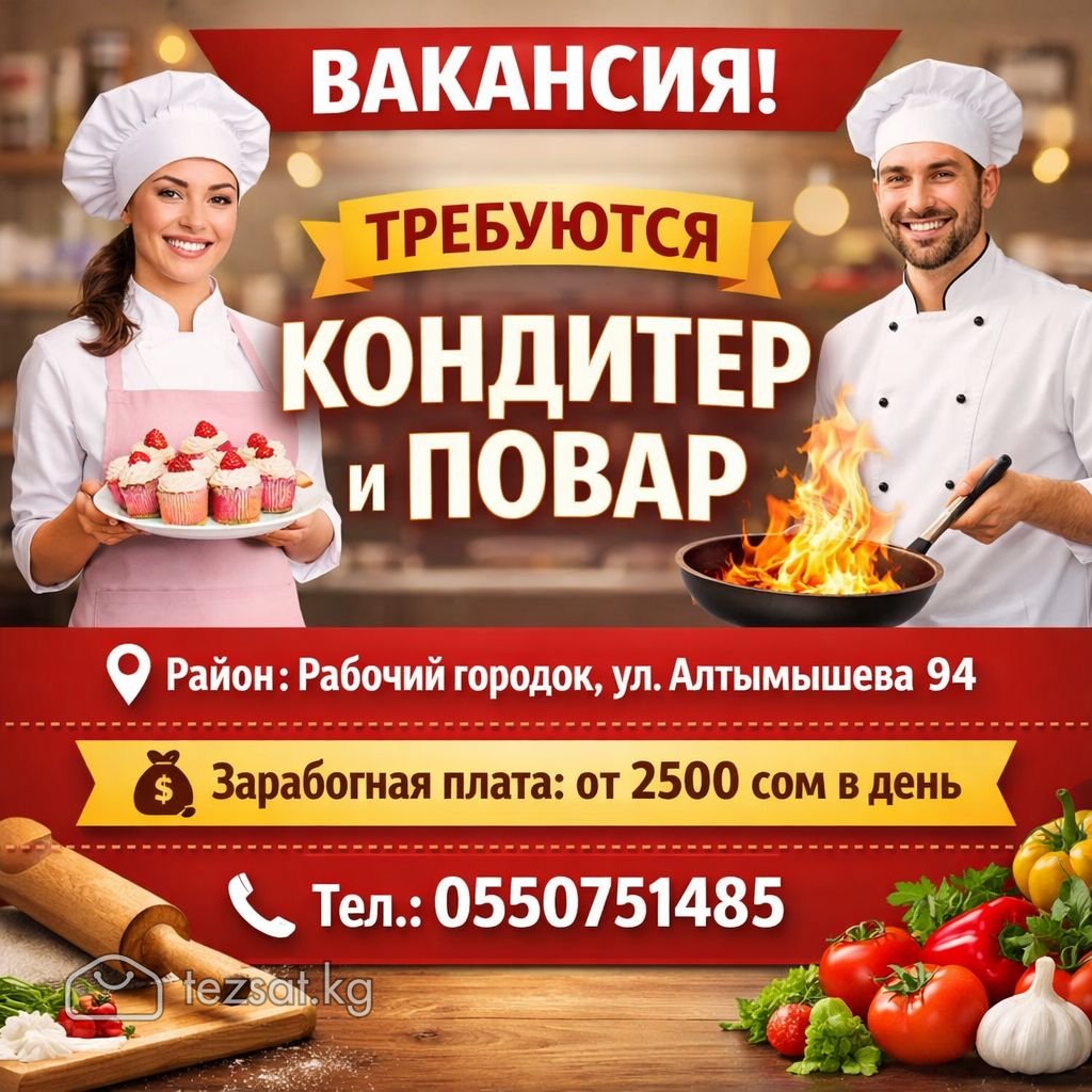 Требуются кондитер и повар  